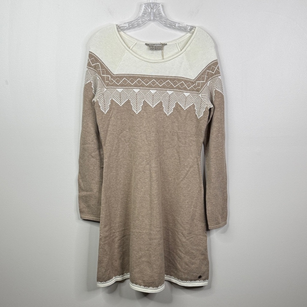 NWT Royal Robbins S Westlands Fair Isle Sweater Dress Merino Wool Blend Tan
